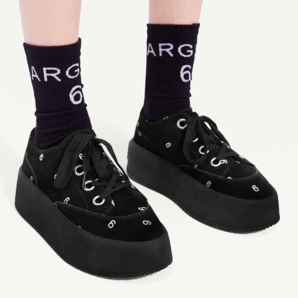 NIB MM6 MAISON MARGIELA Black Pewter Shell-Trimmed Suede Platform Sneakers sz 39 - Picture 3 of 10